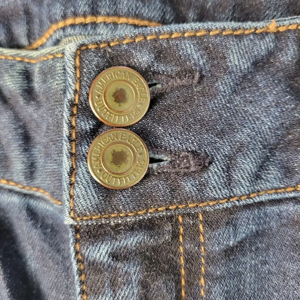 American Eagle Artist Flare Jeans Womens 8 Dark Wash Embroidered Stretch Denim - Picture 9 of 12
